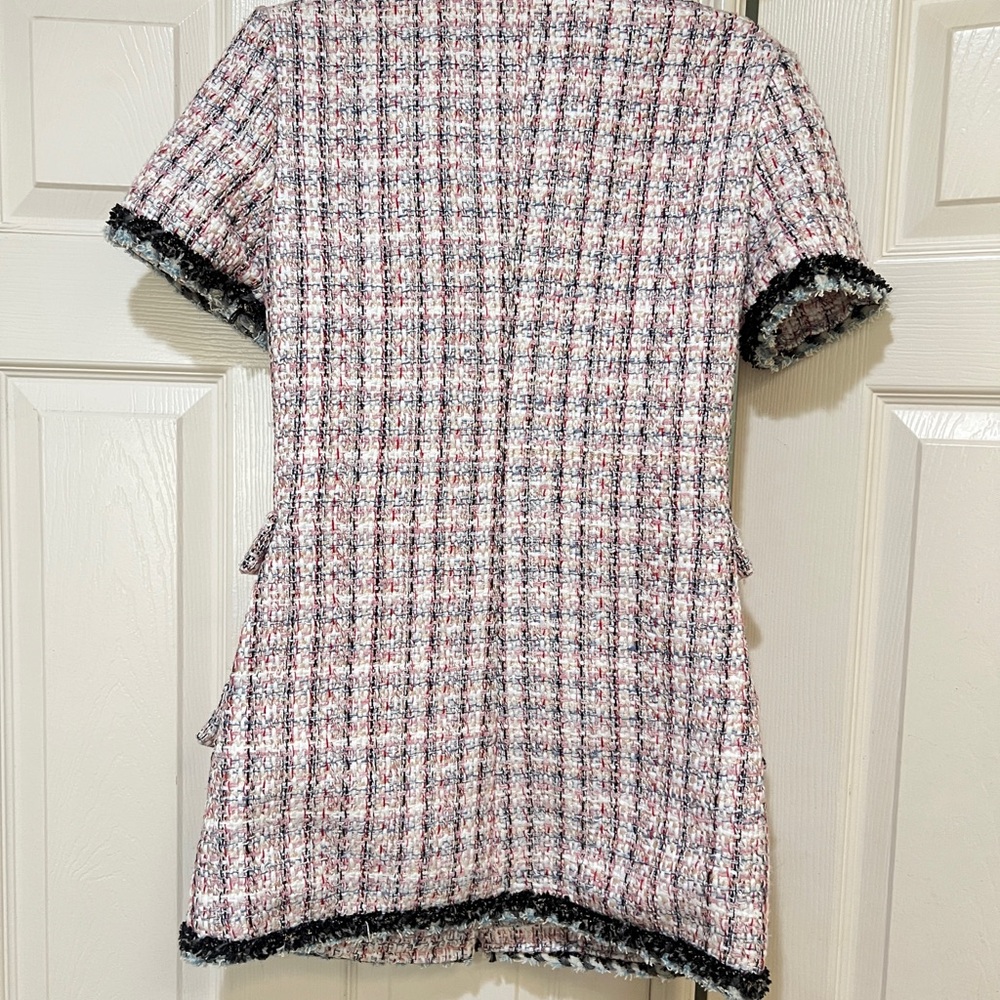 women Sz medium Enchanted Tweed mini Shirtdress quite luxury old money pockets - Picture 7 of 16
